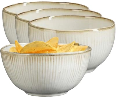 Mica Decorations Serveer/chips schaaltje Nusa - 6x - creme - 12 x 7 cm - keramiek - kommetjes