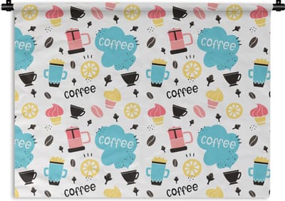 Wandkleed - Wanddoek - Patronen - Koffiebonen - Koffie - IJs - 120x90 cm - Wandtapijt