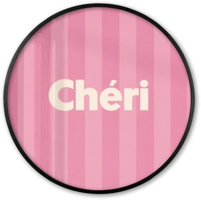Poster in lijst Rond - Fotolijst 60x60 cm - Posters - Gestreept - Roze - Chéri - Ronde posterlijst zwart - Decoratie - Wanddecoratie woonkamer - Muurdecoratie slaapkamer