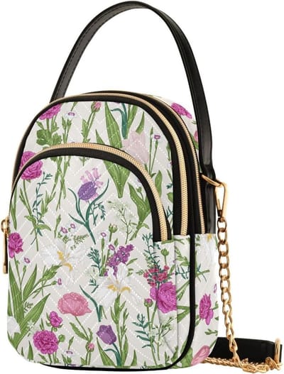 Crossbody Tas - Schoudertas Dames - Dagelijks Gebruik - Bloemenprint Design - 21 x 15 x 8 cm - Roze Tuin
