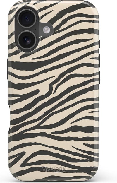 VivaLora Tough Telefoonhoesje iPhone 16 met MagSafe - Wild Lines Zebra Print - 2-in-1 Phone Case - Hard Case & Siliconen Backcover - Extra Bescherming - Shockproof Cover - Zwart/Wit Zebraprint