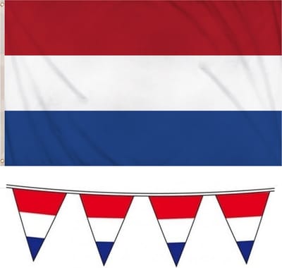 Henbrandt - Nederlandse vlaggen set - vlag 90 x 150 cm/vlaggenlijnen 10 meter