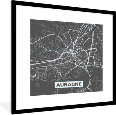 Fotolijst incl. Poster - Aubagne - Frankrijk - Plattegrond - Stadskaart - Kaart - 40x40 cm - Posterlijst