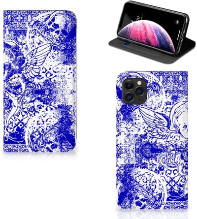 Mobiel BookCase Apple iPhone 11 Pro Max Angel Skull Blauw