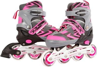 Inline Skates - Skeelers Kinderen - Buiten Skaten - Verstelbare Maat - Maat 39-42 - Roze Grijs