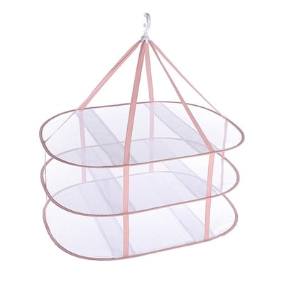 QTTVBTNA - Droogmand - 3-Laags Mesh Droognet - Leg plat om te drogen - Voorkomt vervorming van kleding - Hangende droogrek - Opvouwbaar - Roze - 78x61cm - 1 stuk