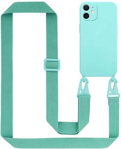 Cadorabo Mobiele telefoon ketting geschikt voor Apple iPhone 12 MINI in LIQUID TURKOOIS - Silicone beschermhoes met lengte verstelbare koord riem