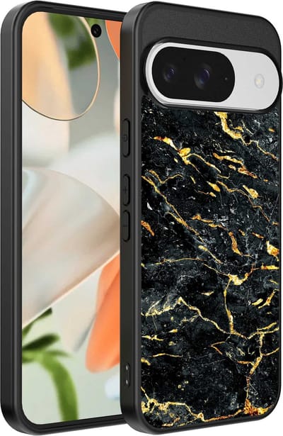 Geschikt voor Google Pixel 9 Telefoonhoesje met Zwart Goud Marmer Opdruk - TPU Backcover Case Black Gold Marble Design - Zwart Goud - Smartphonica geschikt voor Google Pixel 9