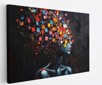 Saammp - Canvas Schilderij - Abstract - Gezicht van kleurrijke blokjes - 30x20 - Foto op canvas - Wanddecoratie - Muurdecoratie Woonkamer - Slaapkamer decoratie - Canvas Print