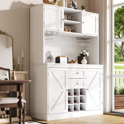 DESMIU Keukenkast - Met Verstelbare Legplanken En Wijnopslag - Voor Keuken En Woonkamer - MDF En Metaal - Wit - 120x40x188 Cm
