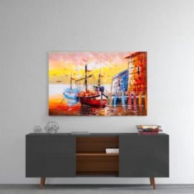 Illustration Ships Glas schilderij  110x70 cm