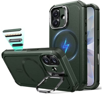 ESR Hoesje Geschikt voor iPhone 17 - Cyber Tough Stand - Compatibel met MagSafe / Qi2 - Back Cover met Standaard - Kickstand - Camera Control - Groen