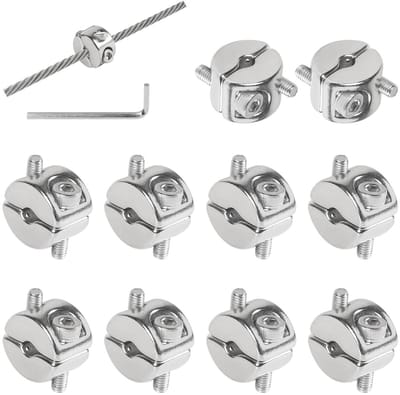 Set van 10 kabelklemmen, verdeelbare kabelclips, roestvrijstalen klemmen voor 4 mm kabel, dubbelzijdige bevestigingsclips met schroeven, ideaal voor kabelbeheer en organisatie