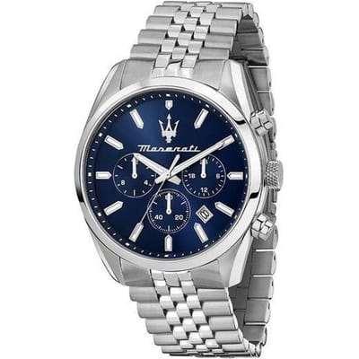 Maserati Attrazione Chronograaf Roestvrij Staal Blauwe Wijzerplaat Kwarts R8853151025 Herenhorloge blauw