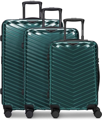 Redolz Essentials 18 4 wielen Kofferset 3-delig met uitbreidingsplooi - Harde bagage - TSA slot - Metallic-Green Shiny
