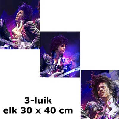 Allernieuwste.nl® Canvas Schilderij 3-Luik Prince Purple Rain – 3st 30 x 40 cm – Muziek Legende Muurdecoratie - Wanddecoratie