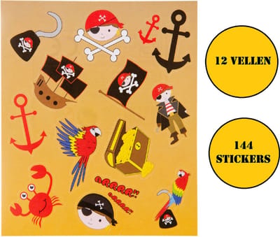 12 Piraten Stickervellen | 144 Piraat Stickers | Traktatie voor Kinderen | Uitdelen | Uitdeelcadeau