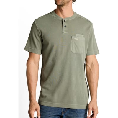Tom Tailor - Henley T-shirt met borstzak - Maat XXL - Greyish Shadow Olive