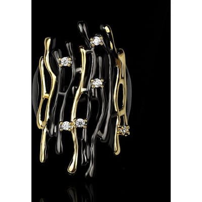 Creatieve Europese en Amerikaanse Mode Tweekleurige Geometrische Holle Zwarte Ring Verguld Nieuwe Gepersonaliseerde Bronzen Ring No. 10 black