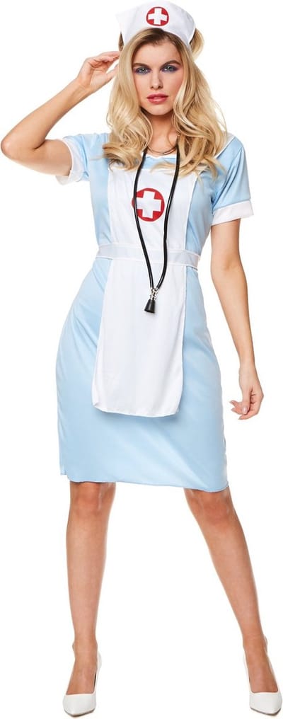 Karnival Costumes Zuster Kostuum voor Vrouwen Carnavalskleding Dames Carnaval Kostuum Dames Wit - Polyester - Maat XS - 3-Delig Hoed/Jurk/Schort