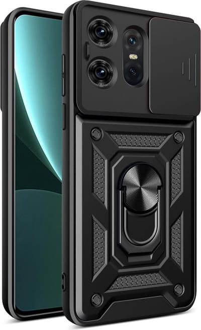 Coverup Hoesje - Geschikt voor Motorola Edge 50 Pro Hoesje - Coverup Armor Ring Kickstand Back Cover met Camera Shield - Zwart