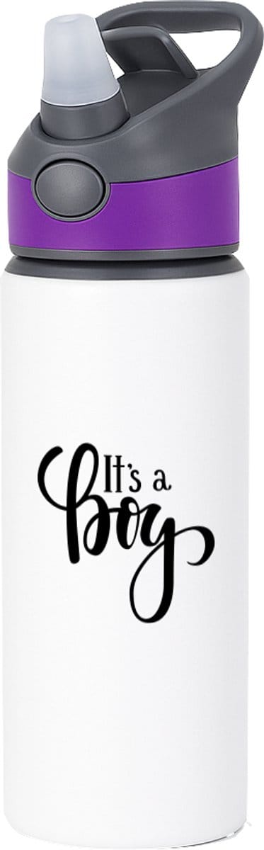 Hacebo® - It's a Boy waterfles met rietje paars - Baby - Kersverse ouders - Geboorte kraamcadeau jongen - babyshower - water fles - 650ML