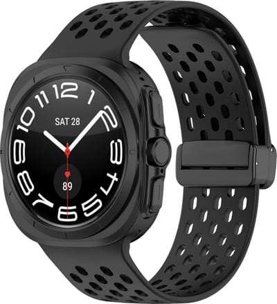 By Qubix - Compatible Samsung bandje - D-buckle siliconen sportband - Zwart - Geschikt voor Samsung Galaxy Watch Ultra / Ultra 2 - 47mm