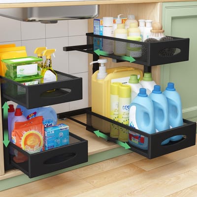 Dailygoods- Opbergorganizer 2-laags - Onder gootsteen - Uittrekbare laden - Verstelbaar - Schuifgaas - Veiligheidswaarschuwing - Keukenrek