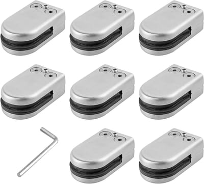 Set van 8 verstelbare glasklemmen van roestvrij staal voor balustrades en trappen - 9-10 mm, geborstelde afwerking