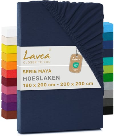 Lavea® Hoeslaken 180x200 cm – 100% Katoen, Zacht en Ademend – Geschikt voor Matrassen tot 20 cm – Jersey met Elastiek Rondom – Nachtblauw