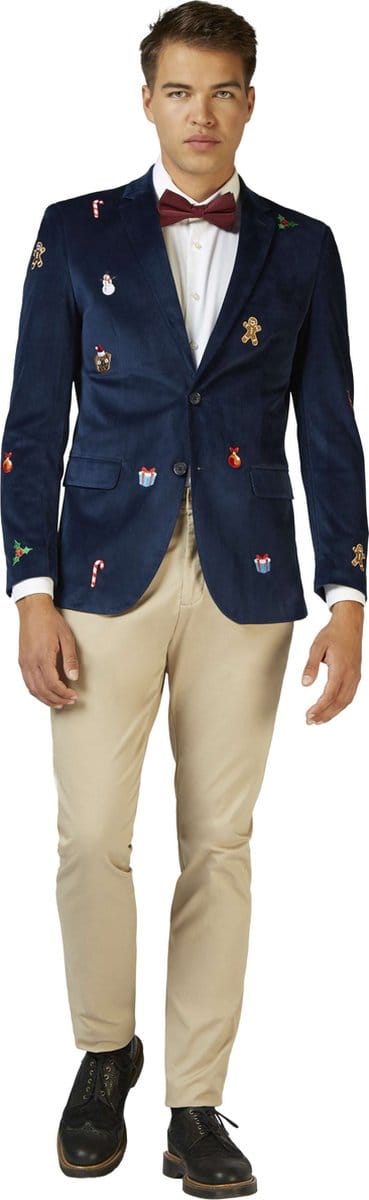 OppoSuits Deluxe X-Mas Icons - Navy - Heren Kerst Blazer - Kerst - Blauw - Maat EU 46