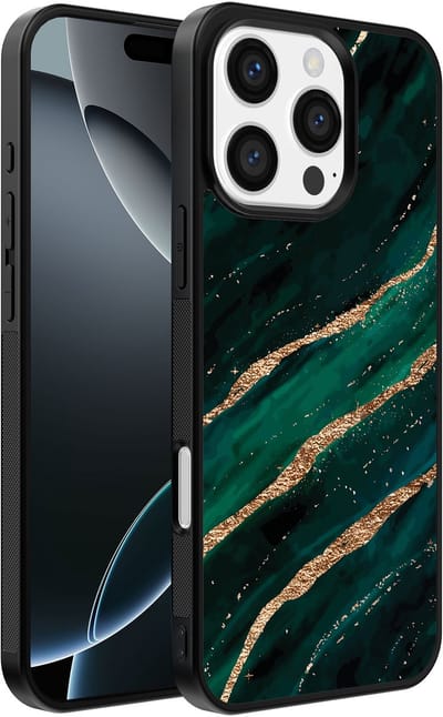 Smartphonica Telefoonhoesje Geschikt voor iPhone 16 Pro Max met marmer opdruk - TPU backcover case marble design - Groen Goud geschikt voor iPhone 16 Pro Max