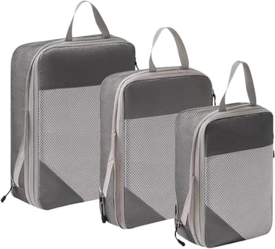 Compressie Packing Cubes - Reisorganizers Koffers - Ruimte Besparen - Comprimeert Kleding - 3 stuks - Grijs