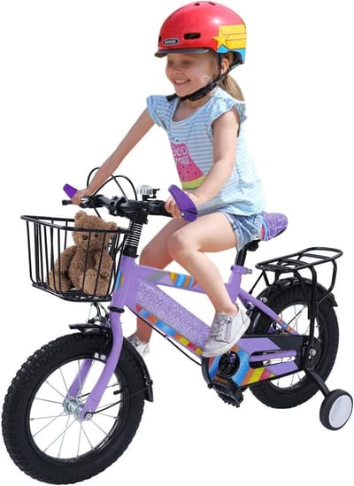 Kinderfiets - Jongensfiets Meisjesfiets - Leren Fietsen - Afneembare Zijwielen - 14 Inch - Paars