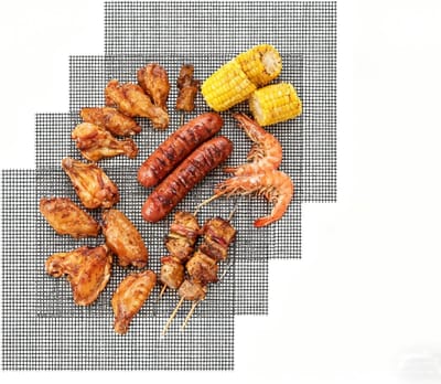Famanu – Set Grillmatten - BBQ Grillmat anti-aanbak Grill- en Bakmat herbruikbaar voor Vlees - Vis en Groenten (36 * 42cm)