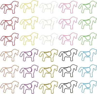 Kleurrijke paperclips in paardvorm – 30 stuks creatieve metalen klemmen voor school, kantoor en notities, perfect als bladwijzers en voor ansichtkaarten, 3,8 × 2,7 cm