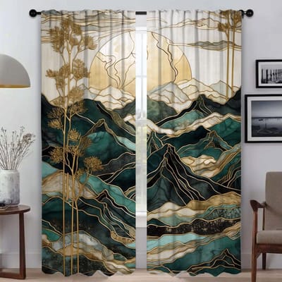 3Abstract Botanic Kintsugi Elegante Kamergordijnen voor Woonkamer Tule voor Slaapkamer Scheidingsgordijnen Verduisterende Gordijnen Shades Huis W50xH70cmx2pcs-CL