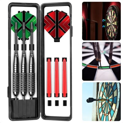 3x 22g Steeltip Dartset - 28pcs - Nikkel Plating Barrels - ALU Shafts - 120 Micron Flights - Flight Beschermers - Metalen Shafts Ringen - PC Shafts - Plastic Dartcase - Dartpijlen - Dartsset - 22 Gram - 28-delige set - 3 Pijlen