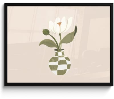 Poster in lijst - Fotolijst 70x50 cm - Posters - Vaas - Geruit - Bloem - Groen - Posterlijst zwart - Decoratie - Wanddecoratie woonkamer - Muurdecoratie slaapkamer