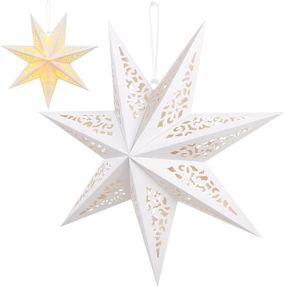 Papieren Ster voor Kerstmis, Vouwbaar Stervormig Decor, 45 cm voor Feestjes, Verjaardagen en Bruiloften (Wit)