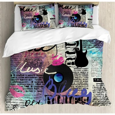 Muzieknoot Dekbedovertrek Muziekschrift Droomthema Blauw Zwart Overtrek voor Tienerjongens Kindermeisjes Cadeau Beddengoedset Dekbedovertrek Decor 135x200cm 2pcs