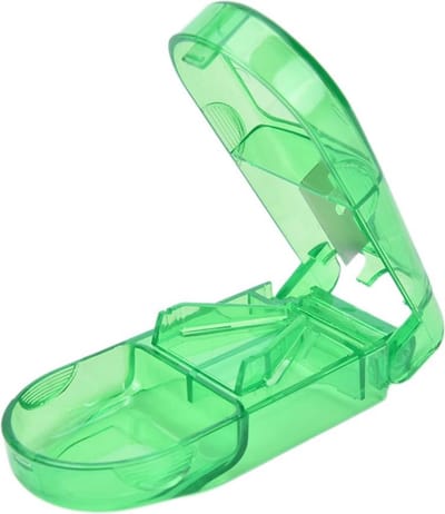KELERINO. Pillensnijder & Bewaardoosje voor Pillen / Medicijnen - Groen