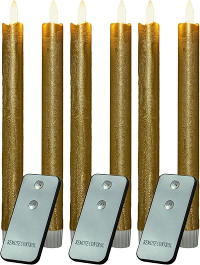 LED-kaarsen met timer GOUD 8 stuks voor binnen - 6 uur - ECHTE WAS 23 cm hoogte voor kaarsen 2,2 cm diameter 2 AAA-batterijen vereist LED-kaarsen set van 4 GOUD (twee keer) bewegende vlamlamp