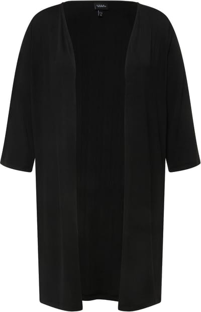Ulla Popken - Dames - Lange jas ribjersey open model V-hals - Zwart - Maat 42+