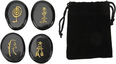 Set van 4 Reiki Symbolen Stenen in Rood, Oranje, Geel en Groen - Kristallen voor Energie en Meditatie