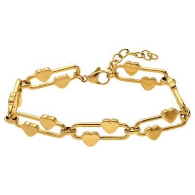 Lucardi - Dames Stainless steel goldplated armband schakel hart - Armband - Staal - Goudkleurig - 19.50 cm