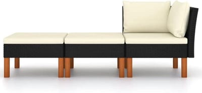Modulaire voetenbank - Lounge set - Buiten ontspannen - Eucalyptus frame - 645 cm breed - Zwart