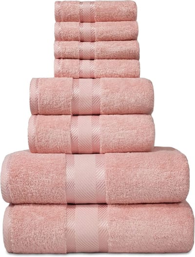 Famanu - 8-delige handdoekenset van 100% katoen, Öko-Tex getest, 550 g/m², zeer zacht en super absorberend, 2 badhanddoeken, 2 handdoeken, 4 gastendoekjes (kleur lichtroze).