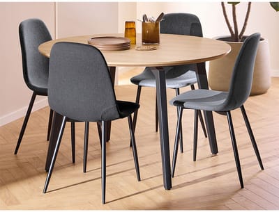 Cadiz eethoek tafel met 4 stoelen natuur, donkergrijs.
