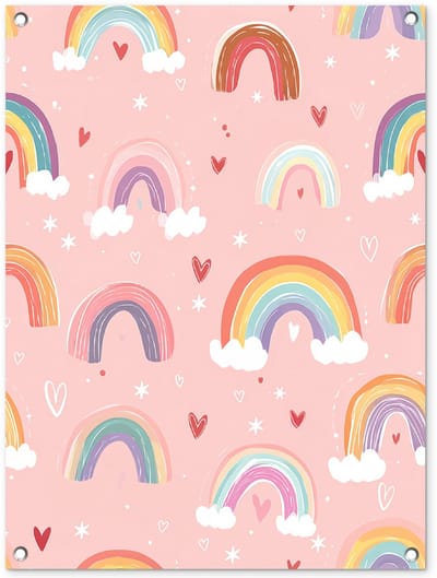 Tuinposter 60x80 cm - Tuindecoratie Regenboog - Patroon - Pastel - Handgetekend - Poster voor in de tuin - Buiten decoratie - Schutting tuinschilderij - Tuindoek muurdecoratie - Wanddecoratie balkondoek